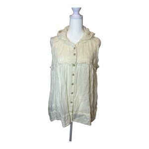 Free People Babydoll Button Down Hooded Boho Fairy Prairie Oversized Cotton Top
